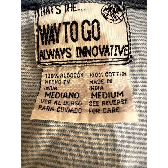 Vintage women's size medium shirt button down Halloween lue white pinstripe - Picture 9 of 10